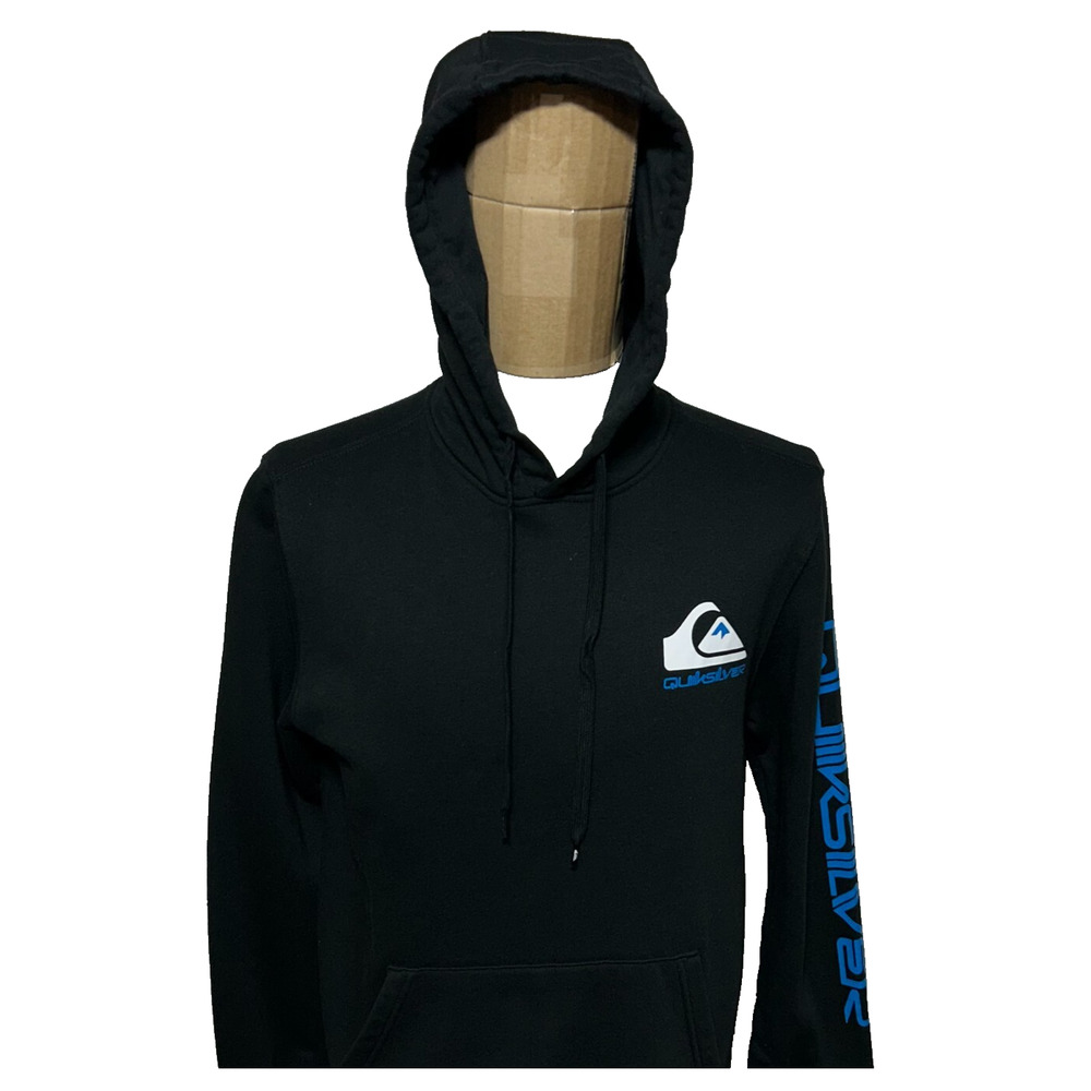 QuikSilver Fleece‎ Hoodie Mens Medium Black Pullover Hooded Sweater